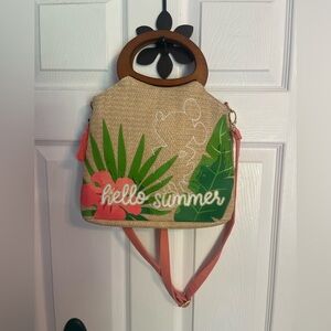 Disney Mickey Mouse Tiki Hello Summer Straw Tote with Wooden Handle
